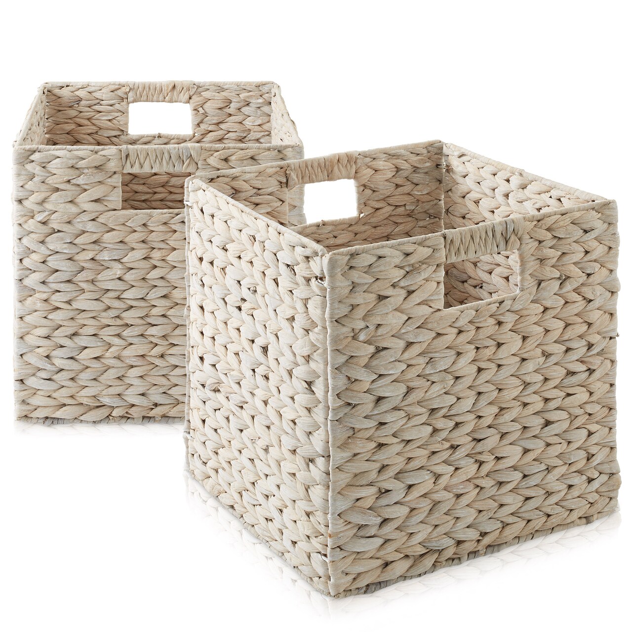 Casafield 12" x 12" Water Hyacinth Storage Baskets, Collapsible Cube Organizers, Woven Bins for Bathroom, Bedroom, Laundry, Pantry, Shelves